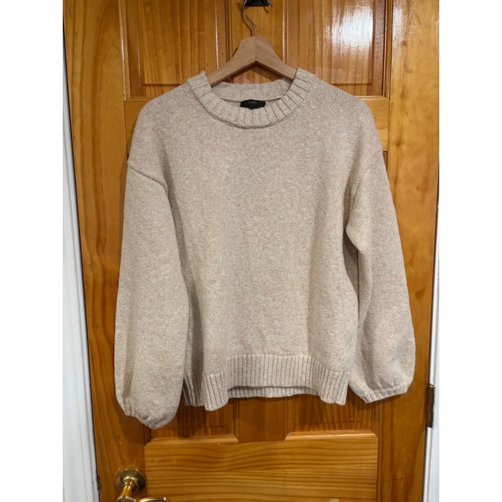 J Crew Balloon Sleeve Sweater Cream Textured Knit Cotton Blend L